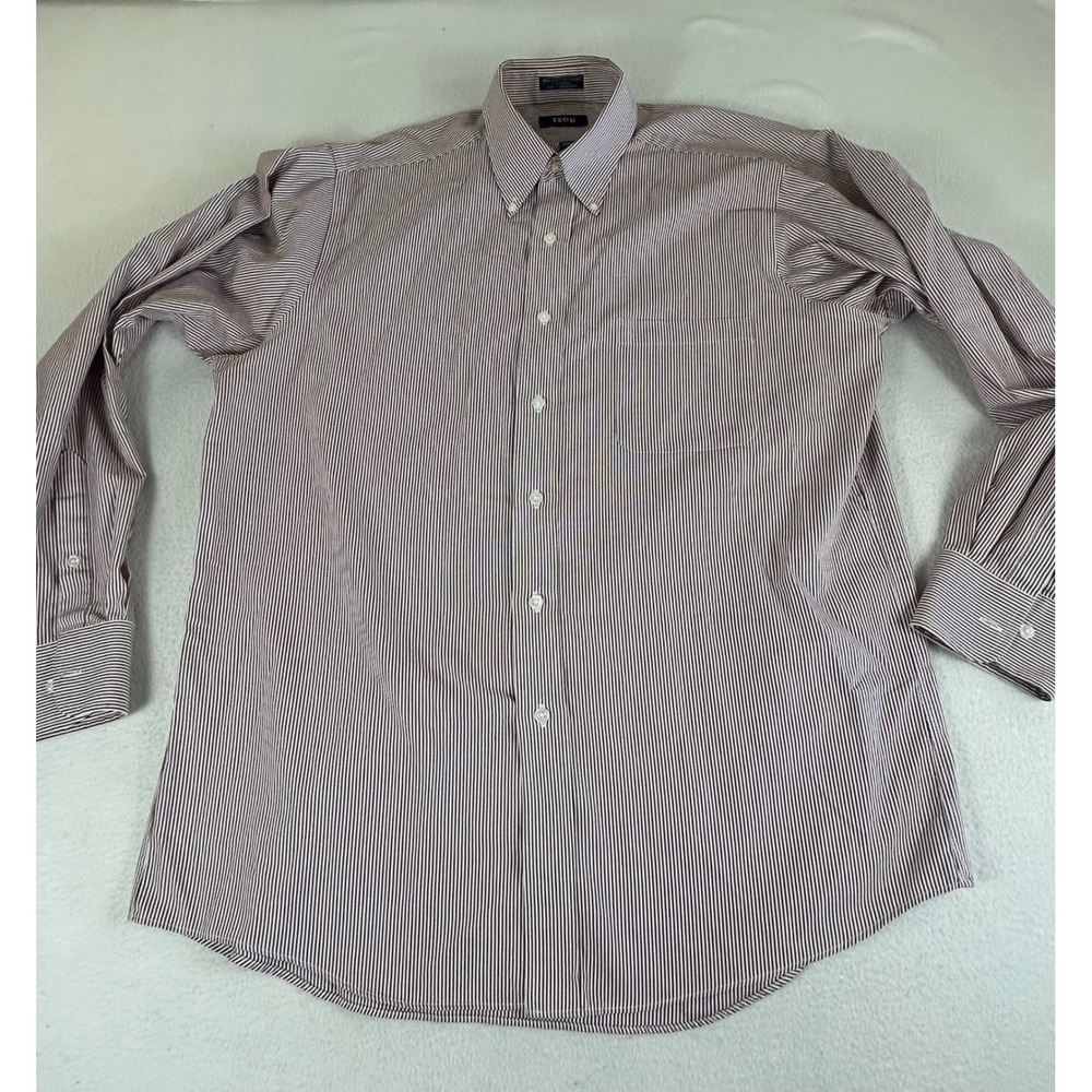 IZOD Button-Down Shirt Mens Large Red White Striped Business Casual 16.5‎ 34/35